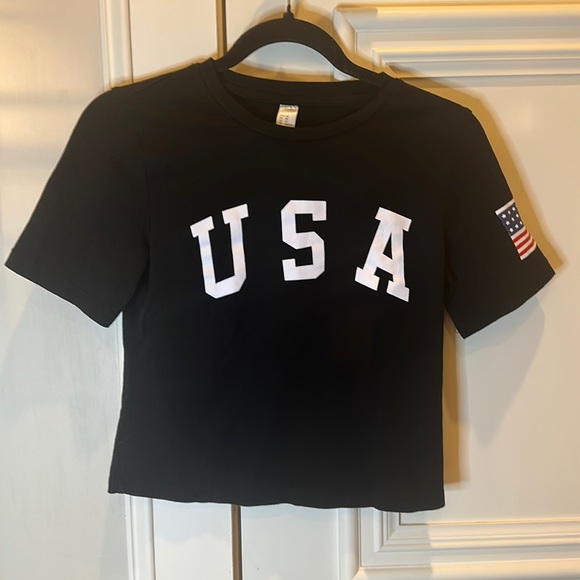 SweatyRocks Women's XS Black USA Short Sleeve Cropped T-Shirt - Picture 4 of 7
